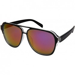 Aviator Fashion Aviator Brow Bar Plastic Sunglasses w/Mirrored Lens 541086TT-REV - Black+clear Frame/Purple Mirrored Lens - C...
