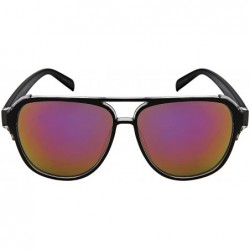 Aviator Fashion Aviator Brow Bar Plastic Sunglasses w/Mirrored Lens 541086TT-REV - Black+clear Frame/Purple Mirrored Lens - C...