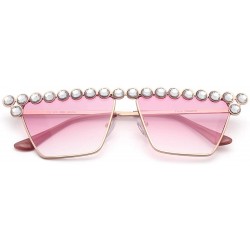 Cat Eye Cateye Rhinestone Sunglasses for Women Fashion Sparkling Crystal Sunglasses - Square Pink - CT18WLT70GI $8.40