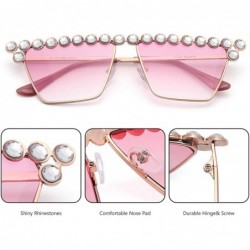 Cat Eye Cateye Rhinestone Sunglasses for Women Fashion Sparkling Crystal Sunglasses - Square Pink - CT18WLT70GI $8.40