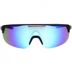 Sport Retro Mirror Lens Oversize Shield Robotic Half Rim Sunglasses - Blue Blue Mirror - CY18SHZ4TMK $22.58