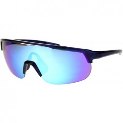 Sport Retro Mirror Lens Oversize Shield Robotic Half Rim Sunglasses - Blue Blue Mirror - CY18SHZ4TMK $13.85