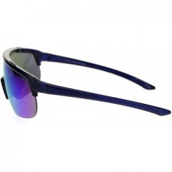 Sport Retro Mirror Lens Oversize Shield Robotic Half Rim Sunglasses - Blue Blue Mirror - CY18SHZ4TMK $13.85