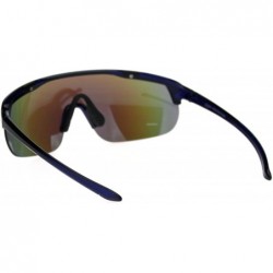 Sport Retro Mirror Lens Oversize Shield Robotic Half Rim Sunglasses - Blue Blue Mirror - CY18SHZ4TMK $13.85