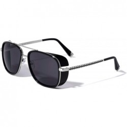 Shield Side Lens Shield Crossed Line Temple Pattern Modern Square Aviator Sunglasses - Black - CQ190EQNRLO $25.94