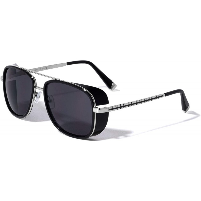 Shield Side Lens Shield Crossed Line Temple Pattern Modern Square Aviator Sunglasses - Black - CQ190EQNRLO $15.28