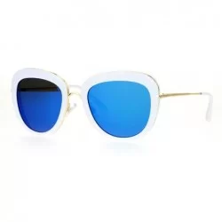 Butterfly Womens Mirrored Mirror Lens Metal Core Brow Trim Butterfly Sunglasses - White Blue - CF12FLPI03J $22.32