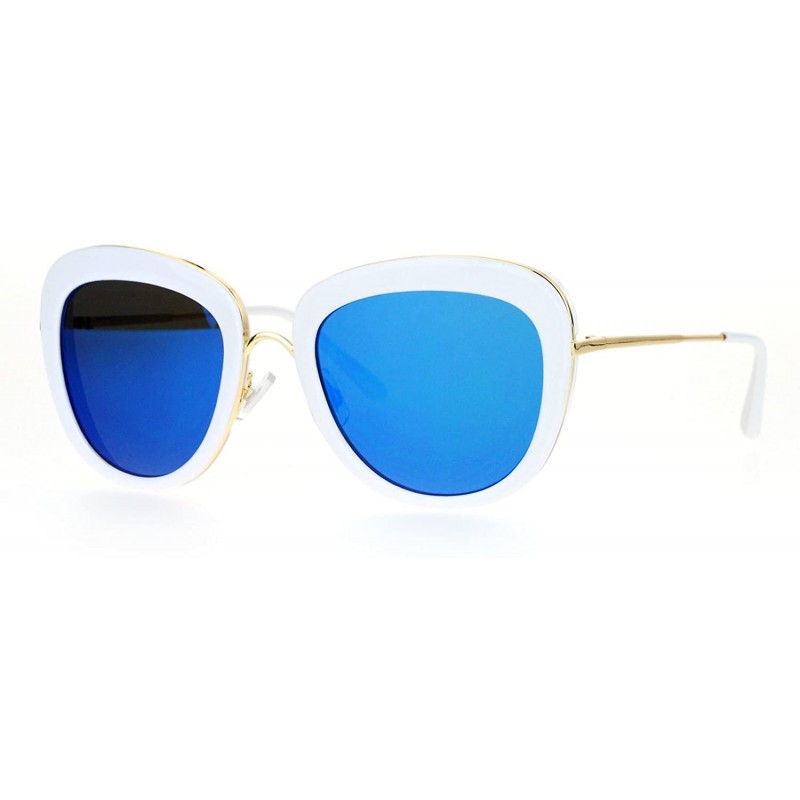 Butterfly Womens Mirrored Mirror Lens Metal Core Brow Trim Butterfly Sunglasses - White Blue - CF12FLPI03J $14.68