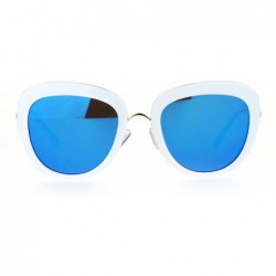 Butterfly Womens Mirrored Mirror Lens Metal Core Brow Trim Butterfly Sunglasses - White Blue - CF12FLPI03J $14.68