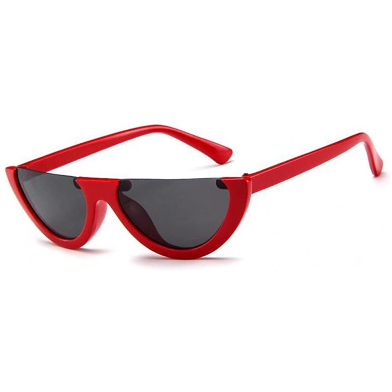 Oval Mod Style Cat Eye Sunglasses Vintage Retro Half Frame Design Eyewear - Red Black - C9189U7X8IX $14.42