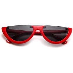 Oval Mod Style Cat Eye Sunglasses Vintage Retro Half Frame Design Eyewear - Red Black - C9189U7X8IX $14.42