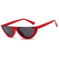 Oval Mod Style Cat Eye Sunglasses Vintage Retro Half Frame Design Eyewear - Red Black - C9189U7X8IX $14.42