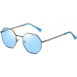 Aviator Glasses Round Frame Sunglasses for Men Women Fashion Large Metal Aviator Mirror UV400 Lens - Blue - C218RGXOTXE $82.75