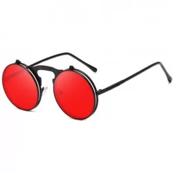 Round Round Sunglasses for Men Women 90's Retro Steampunk Style Flip Up Circle Sunglasses - Black Frame/Red Lens - CD18Z76E6E...