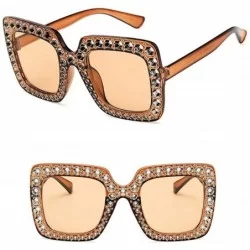 Square Women Fashion Square Frame Rhinestone Decor Sunglasses - Brown - C31900GRML0 $34.51