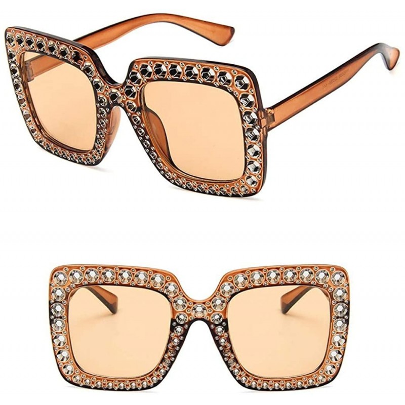Square Women Fashion Square Frame Rhinestone Decor Sunglasses - Brown - C31900GRML0 $22.08