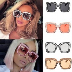 Square Women Fashion Square Frame Rhinestone Decor Sunglasses - Brown - C31900GRML0 $22.08