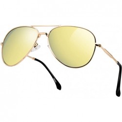 Round Polarized Aviator Sunglasses Classic Metal Military Style for Women and Men (Model 9110-C) - Gold - CA18EHTH5TI $7.50