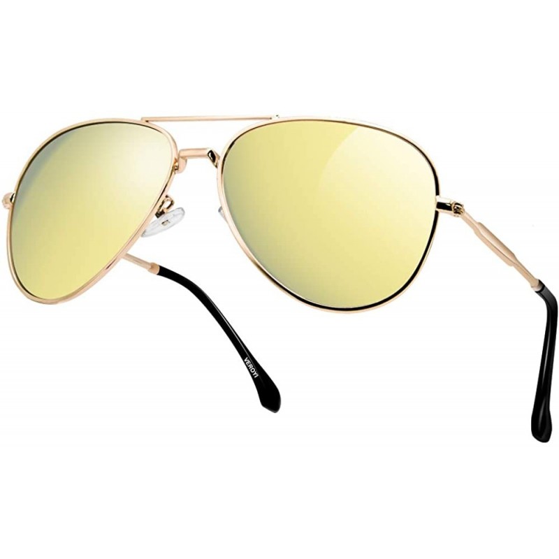 Round Polarized Aviator Sunglasses Classic Metal Military Style for Women and Men (Model 9110-C) - Gold - CA18EHTH5TI $7.50