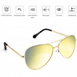 Round Polarized Aviator Sunglasses Classic Metal Military Style for Women and Men (Model 9110-C) - Gold - CA18EHTH5TI $7.50