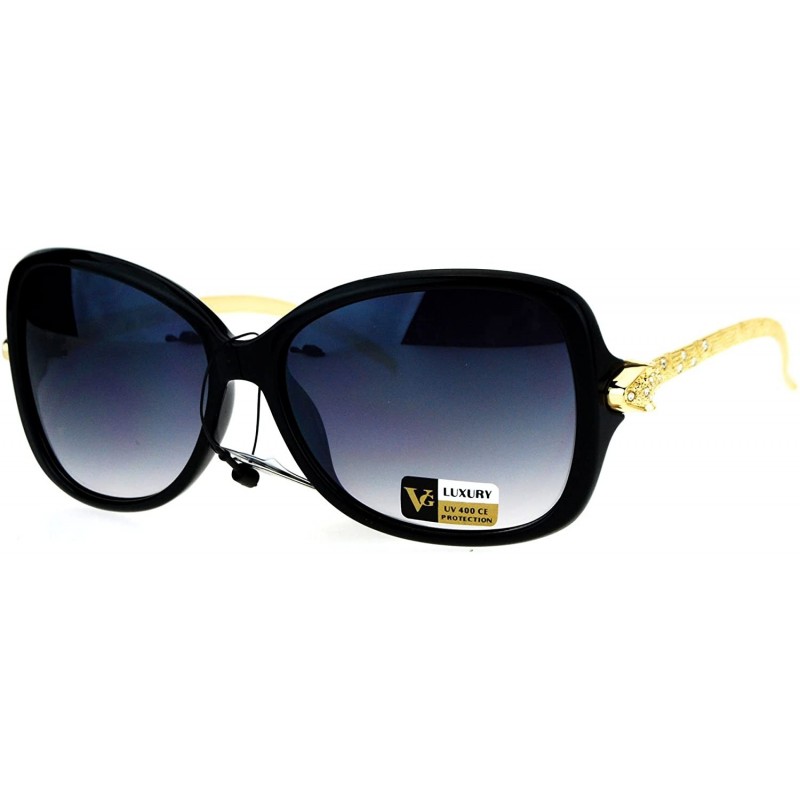 Square Womens Luxury Fashion Sunglasses Gold Snake Rhinestone Temple UV 400 - Black (Smoke) - CB1836U28G7 $12.06