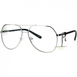 Oversized Mens Oversize Geeky Metal Rim Designer Pilot Clear Lens Eye Glasses - Silver - CK1824Z7U5I $24.59