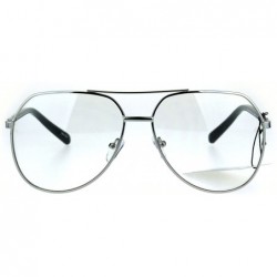 Oversized Mens Oversize Geeky Metal Rim Designer Pilot Clear Lens Eye Glasses - Silver - CK1824Z7U5I $12.13