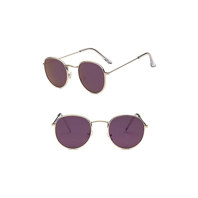 Round Sunglasses Mirror Classic Glasses Driving - Goldpurple - CV198MWYORT $12.01