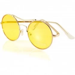 Round Modern Hippie Round Color Tinted Flat Lens Sunglasses A082 - Gold/ Yellow - C1189WKRNN2 $23.30