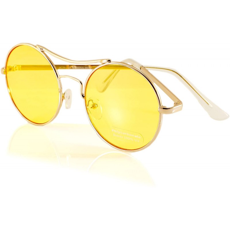 Round Modern Hippie Round Color Tinted Flat Lens Sunglasses A082 - Gold/ Yellow - C1189WKRNN2 $15.96