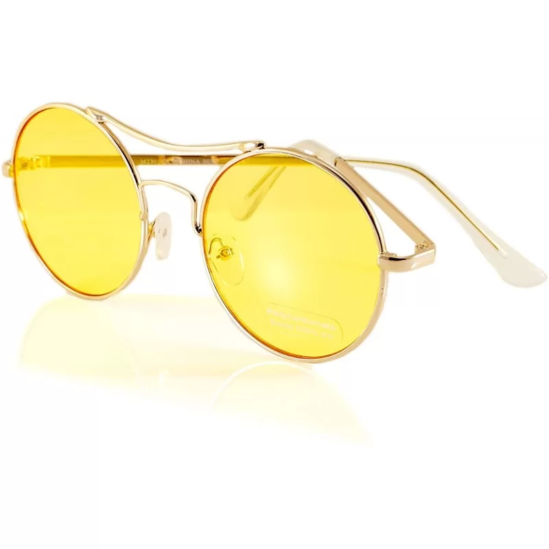 Round Modern Hippie Round Color Tinted Flat Lens Sunglasses A082 - Gold/ Yellow - C1189WKRNN2 $15.96