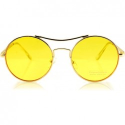 Round Modern Hippie Round Color Tinted Flat Lens Sunglasses A082 - Gold/ Yellow - C1189WKRNN2 $15.96