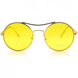 Round Modern Hippie Round Color Tinted Flat Lens Sunglasses A082 - Gold/ Yellow - C1189WKRNN2 $15.96