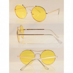 Round Modern Hippie Round Color Tinted Flat Lens Sunglasses A082 - Gold/ Yellow - C1189WKRNN2 $15.96