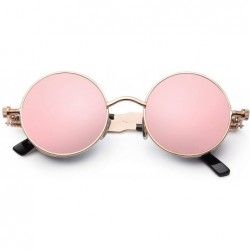 Wayfarer Retro Gothic Steampunk Sunglasses for Women Men Round Lens Metal Frame - Gold & Pink - CI18630RIIY $24.10