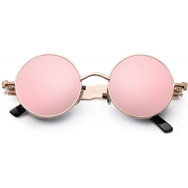 Wayfarer Retro Gothic Steampunk Sunglasses for Women Men Round Lens Metal Frame - Gold & Pink - CI18630RIIY $9.64