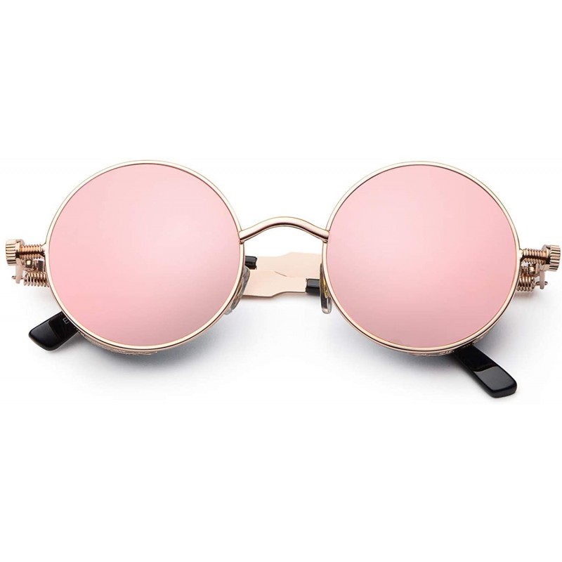 Wayfarer Retro Gothic Steampunk Sunglasses for Women Men Round Lens Metal Frame - Gold & Pink - CI18630RIIY $9.64