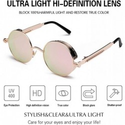 Wayfarer Retro Gothic Steampunk Sunglasses for Women Men Round Lens Metal Frame - Gold & Pink - CI18630RIIY $9.64