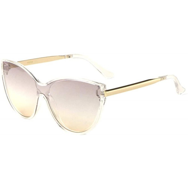 Shield Clear Frame One Piece Cat Eye Shield Lens Sunglasses - Smoke Brown - CO198E923L6 $12.18