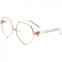 Oversized Geometric Oversized Clear Lens Sunglasses w/Pearl Nose Pads & 3D Clown Hand/Glove Hinge - Rose Gold & Clear Frame -...
