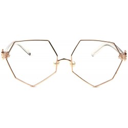 Oversized Geometric Oversized Clear Lens Sunglasses w/Pearl Nose Pads & 3D Clown Hand/Glove Hinge - Rose Gold & Clear Frame -...