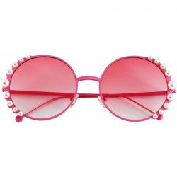 Shield Fashion Round Pearl Decor Metal Frame Women's Sunglasses UV Protection - Pink - C518TLE42WD $10.21