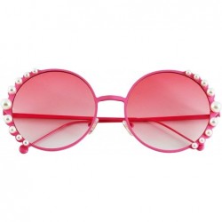 Shield Fashion Round Pearl Decor Metal Frame Women's Sunglasses UV Protection - Pink - C518TLE42WD $10.21