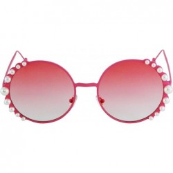 Shield Fashion Round Pearl Decor Metal Frame Women's Sunglasses UV Protection - Pink - C518TLE42WD $10.21