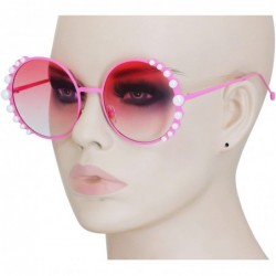 Shield Fashion Round Pearl Decor Metal Frame Women's Sunglasses UV Protection - Pink - C518TLE42WD $10.21