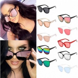 Oval Women Designer Oversized Flat Top Cat Eye Mirrored Sunglasses - C - CY18H80HXDN $10.91