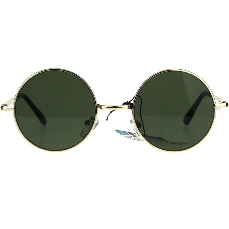 Round Flat Panel Classic Round Circle Lens Hippie 70s Sunglasses - Gold Green - CX189LMAO9I $12.43