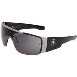 Rimless Sports Wide Rimless One Piece Shield Lens Big Checker Temple Sunglasses - Black Gunmetal - C8199C9HN4D $22.10