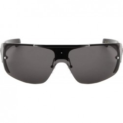 Rimless Sports Wide Rimless One Piece Shield Lens Big Checker Temple Sunglasses - Black Gunmetal - C8199C9HN4D $22.10