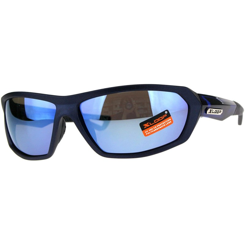 Oval Mens Xloop Sunglasses Designer Sports Fashion Shades UV 400 - Navy (Blue Mirror) - CQ18E35ZEC3 $11.98